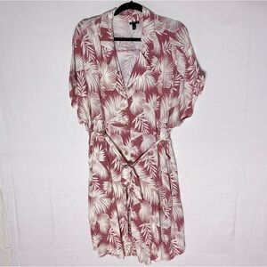 Torrid Pink Cream Tropical Print Button Front Belted Short Sleeve Dress 3X